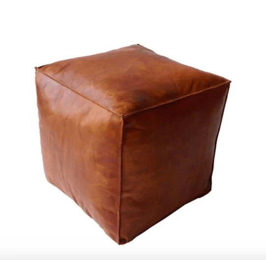 Lærpuff kvadratisk Cognac