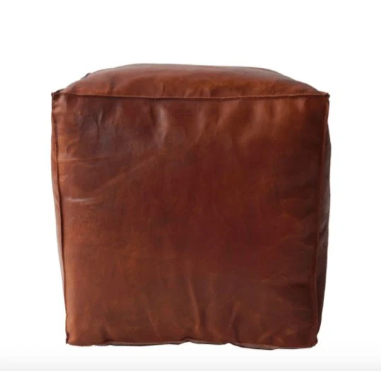 Lærpuff kvadratisk Cognac