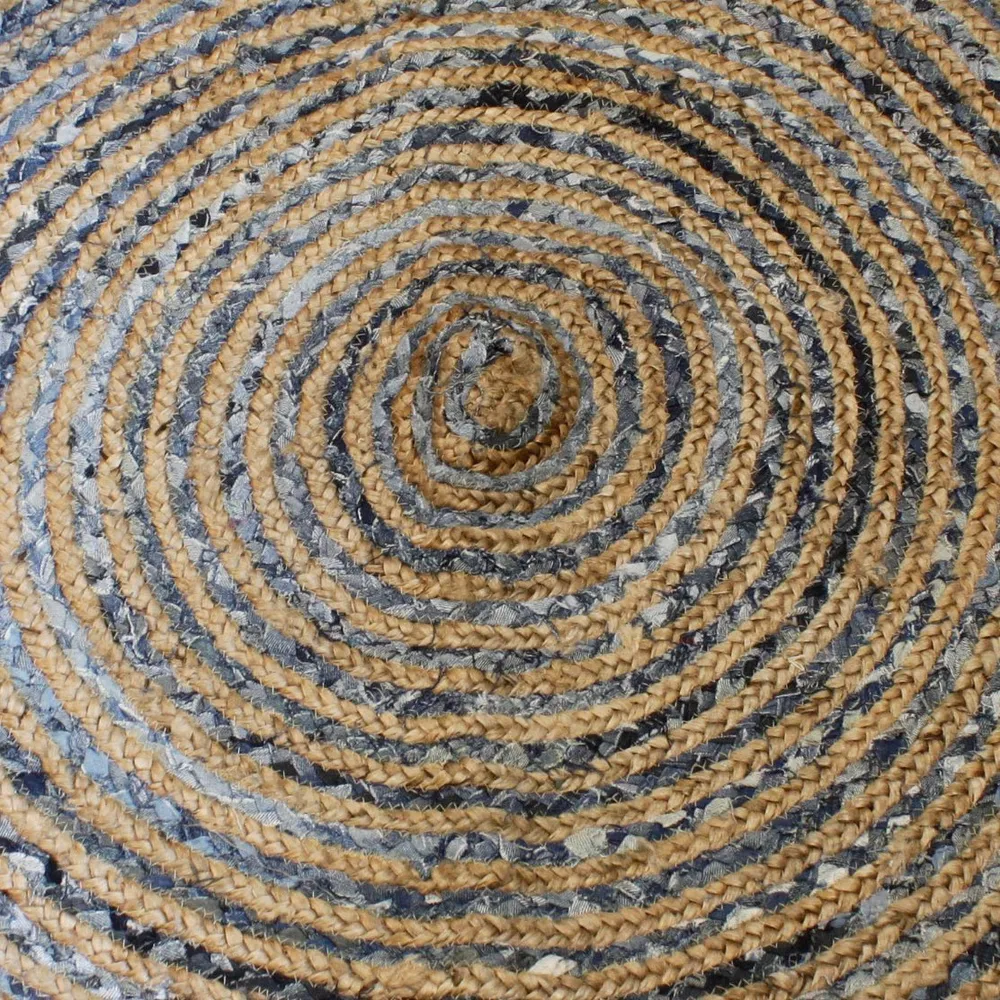 Rund jute- og denimteppe, 120 cm