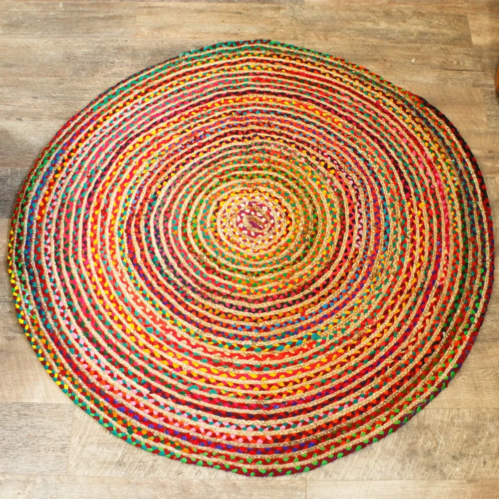 Rund matte i jute og resirkulert bomull 150 cm
