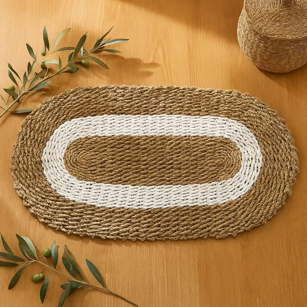 Sjøgressteppe Oval Hvit og Beige 60x120 cm