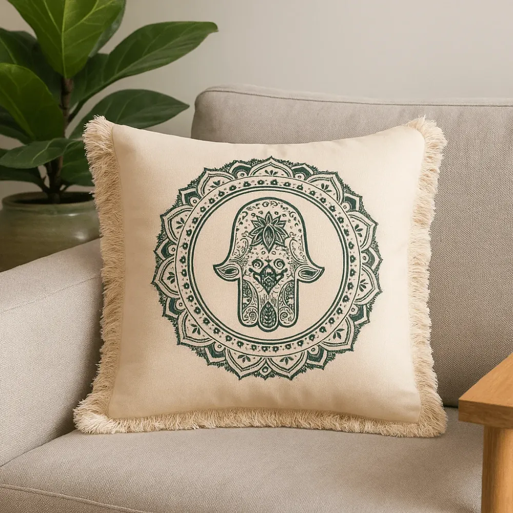 Pute Grønn Hamsa Mandala 45x45 cm
