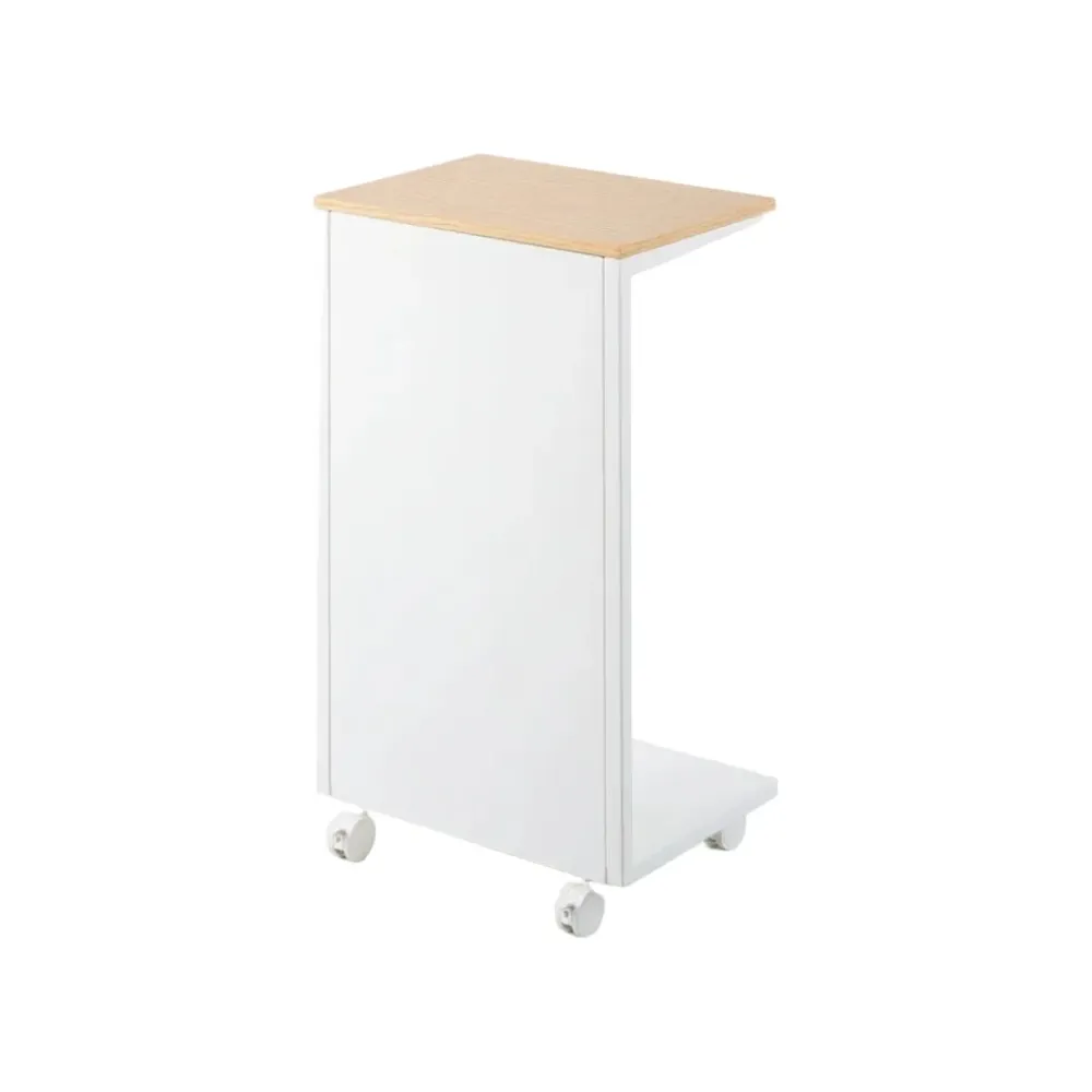 Sidebord med treplate og hjul hvit 55 x 31 cm