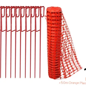 (50 m pakning) Flexibarrier sikkerhetsnett gjerde + 10 gjerdestolper