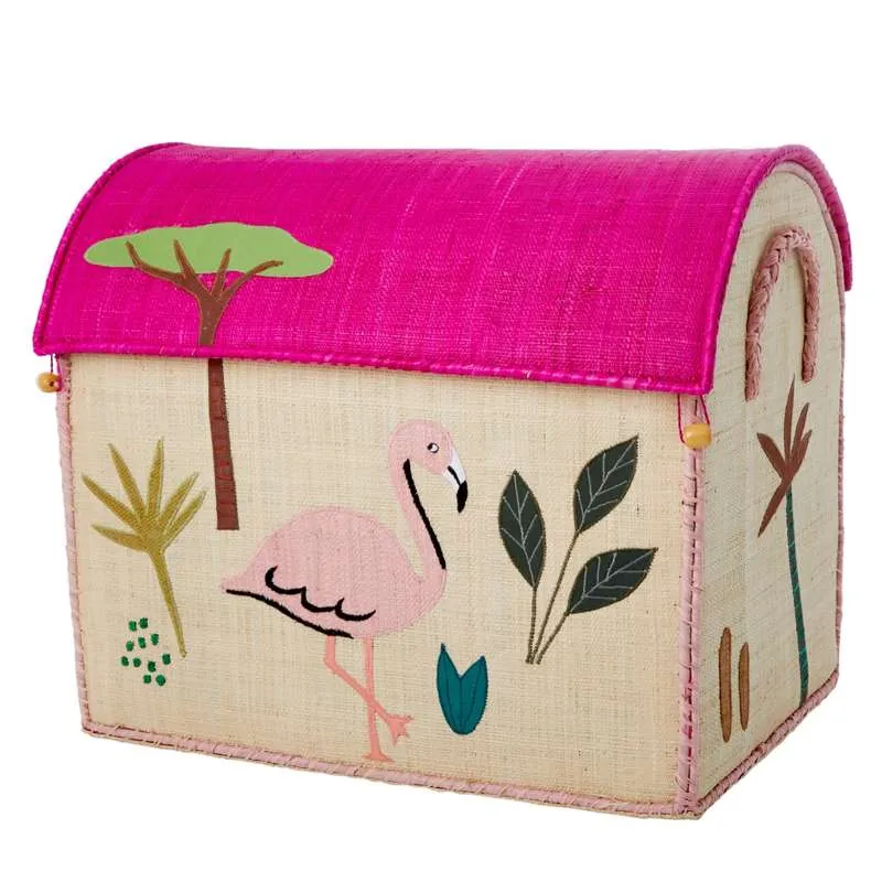 RICE Raffia Oppbevaringshus - Jungeldyr - Rosa - 3 stk.