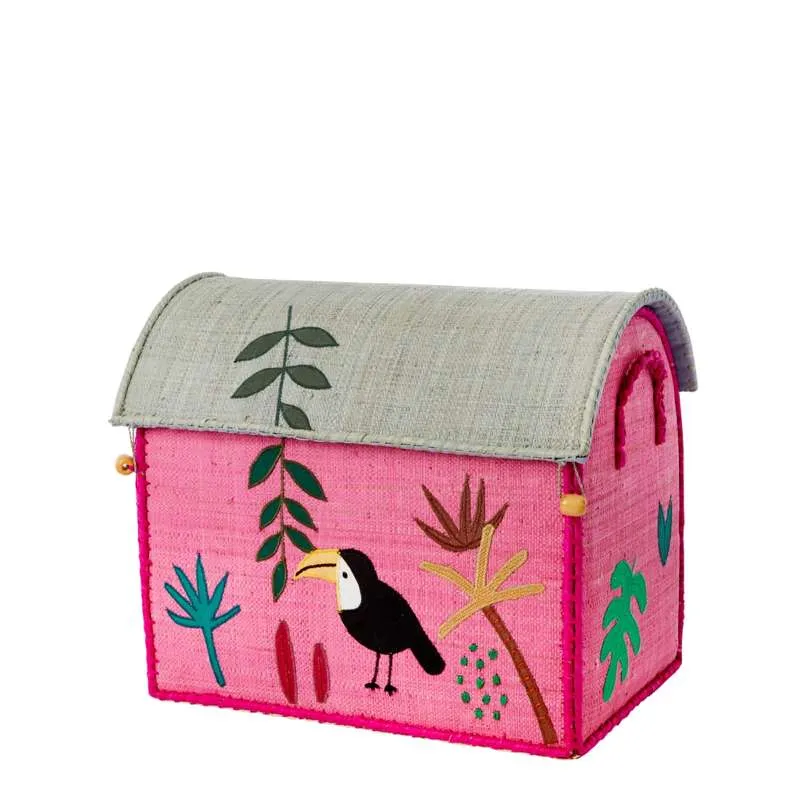 RICE Raffia Oppbevaringshus - Jungeldyr - Rosa - 3 stk.