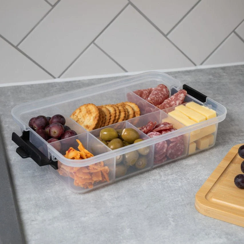 Snackboks med 7 rom og lokk i bambus