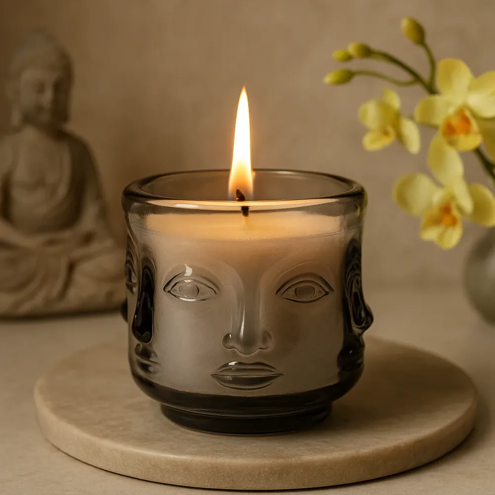 Buddha-lysglass sett med 2 midnatt grå