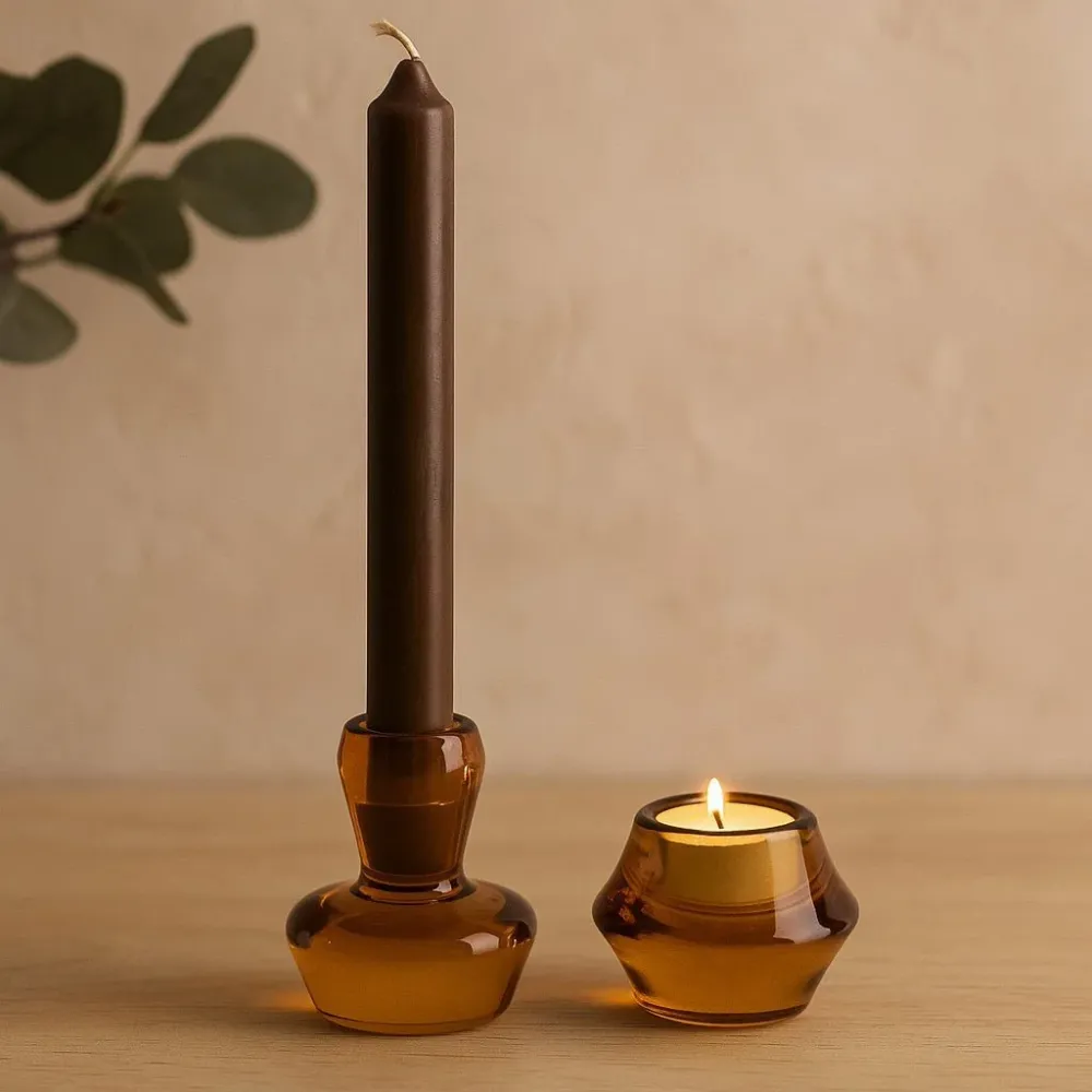 Lysestake Middag-Tealight Antikk Amber Sett med 2