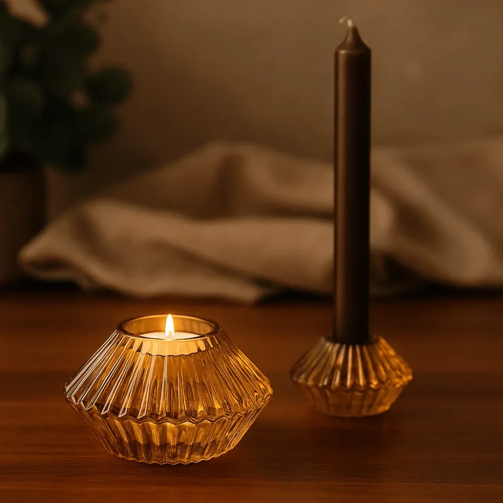 Lysestaker Smale Telys Sett med 2 Amber