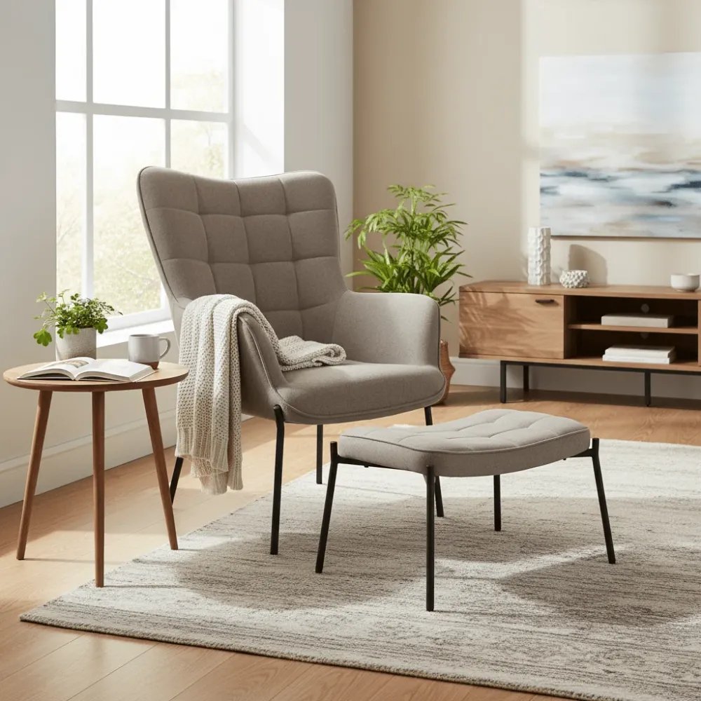 Glasglow sett lounge stol og puff grå