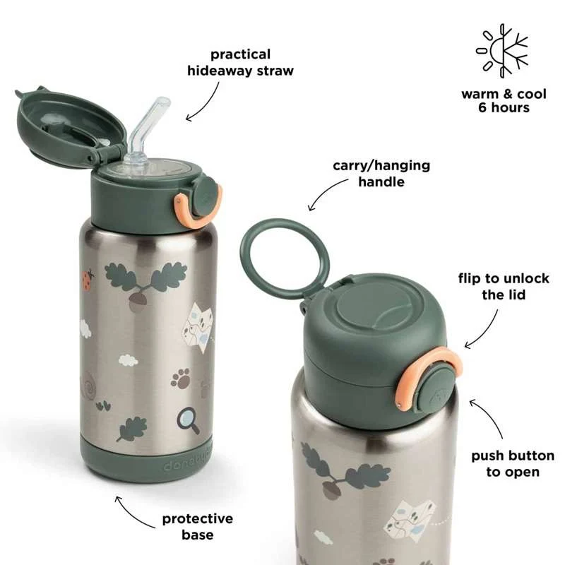 Done Deer Termoflaske m. sugerør - Tiny Trails - 340ml - Grønn