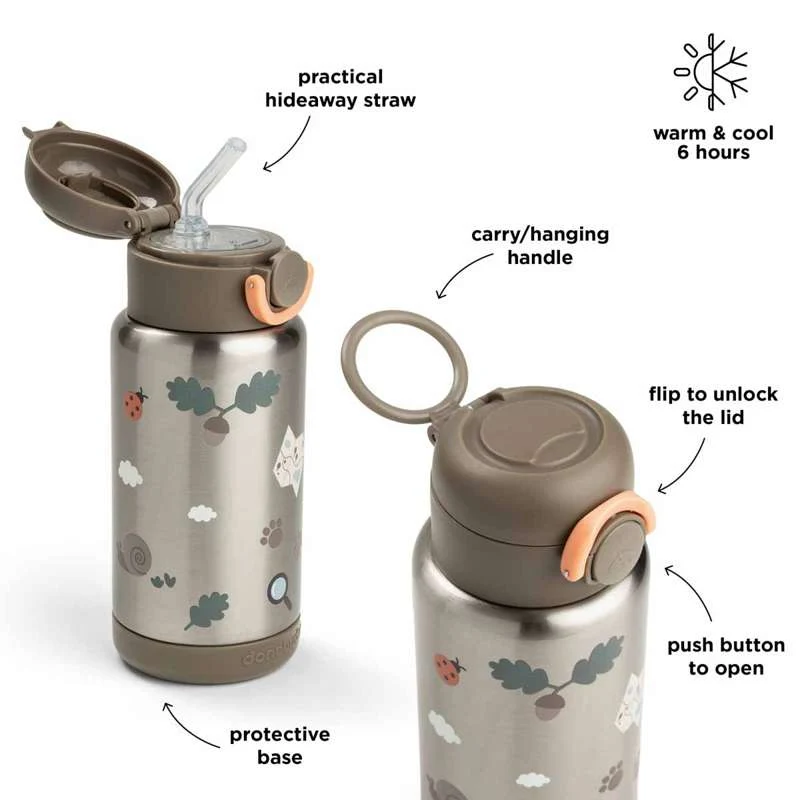 Done Deer Termoflaske m. sugerør - Tiny Trails - 340ml - Sand