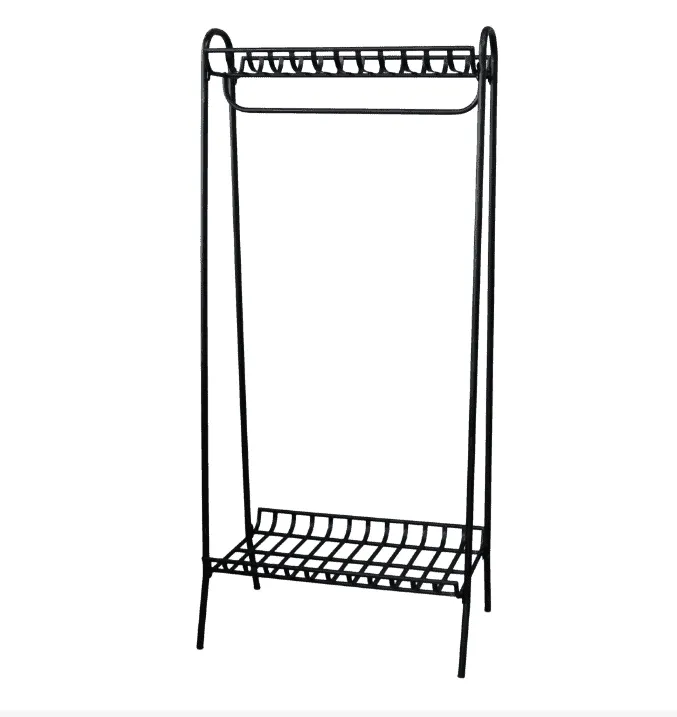 Klesstativ m. 2 hyller i svart metall