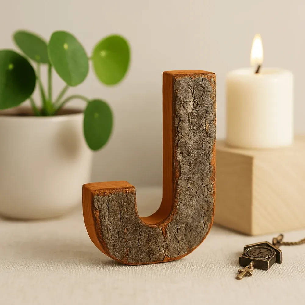 Trebokstav J Rustikk Bark, 7 cm