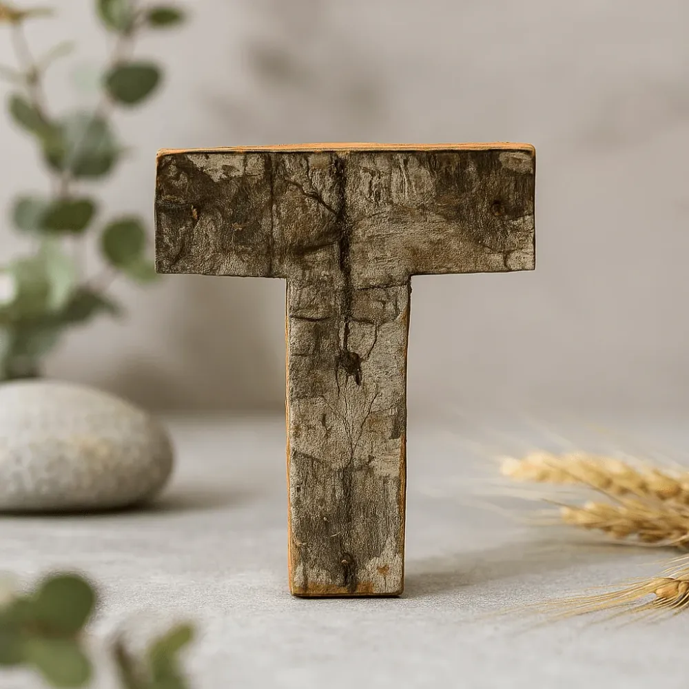 Trebokstav T Rustikk Bark, 7 cm