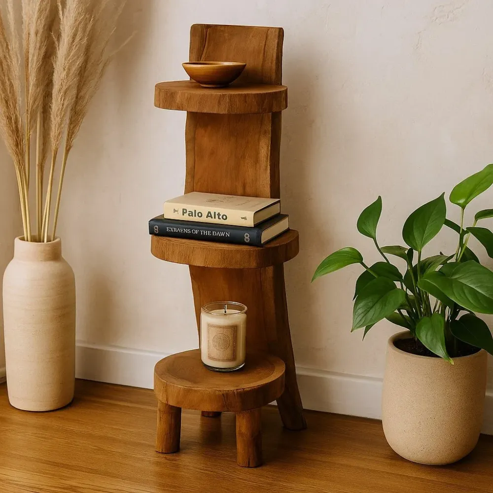 Teak Vedkubbe Displayhylle 3 Hyller 100cm