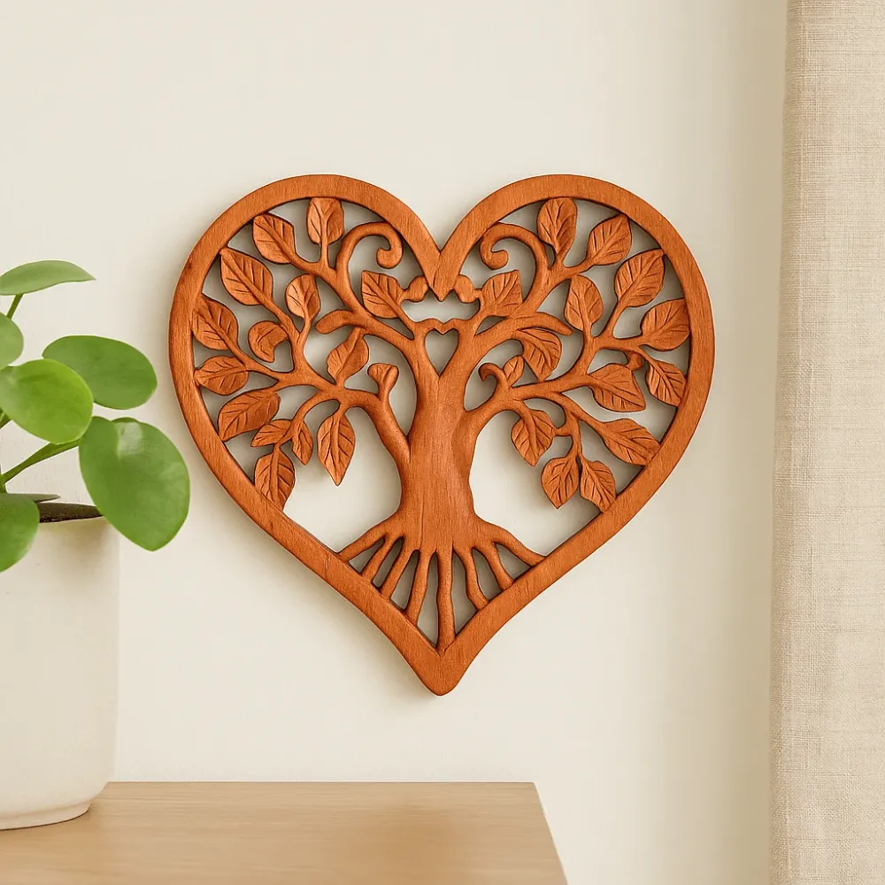 Livets tre treveggpanel hjerteformet 40cm