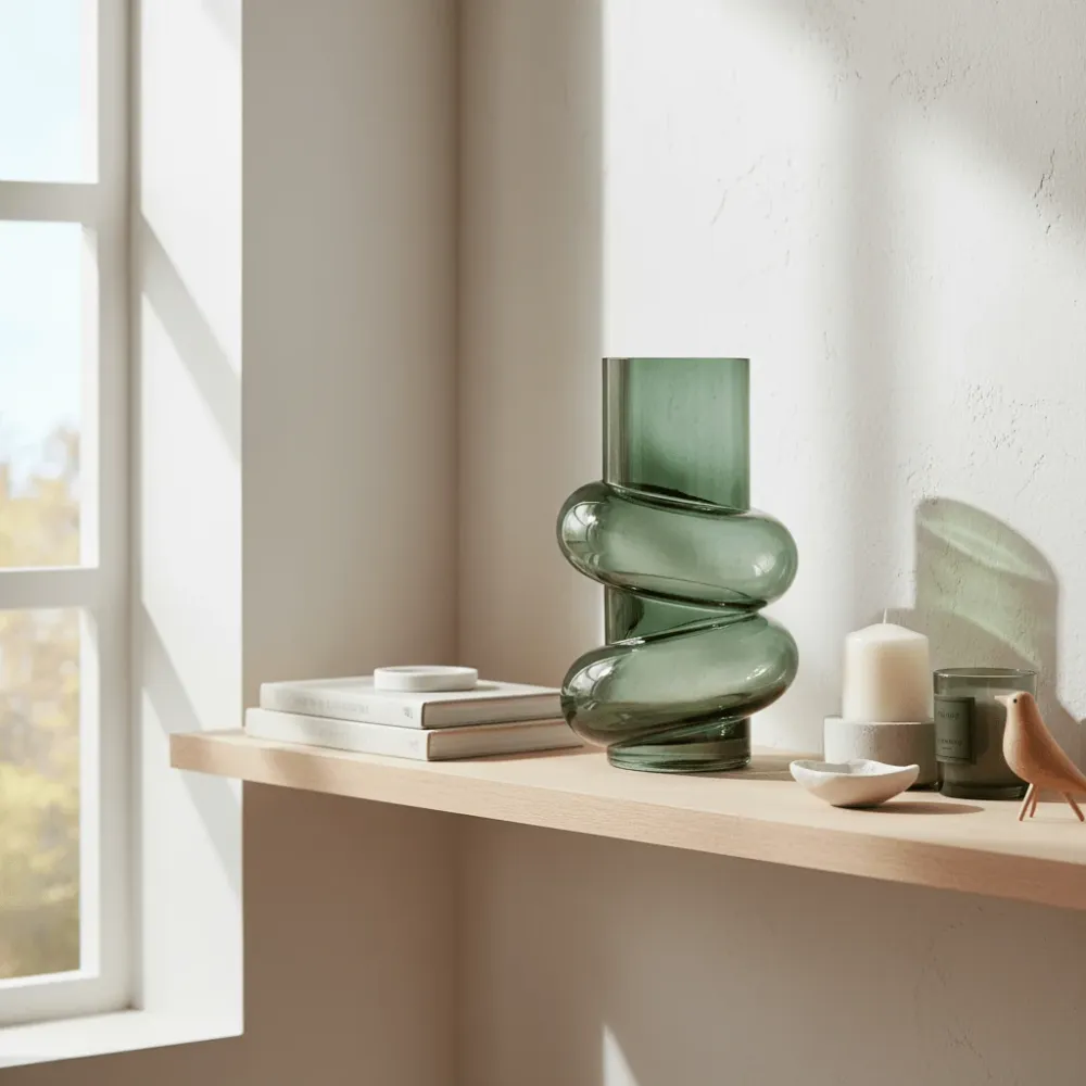 Vase rund flaskegrønn 16 x 26 cm