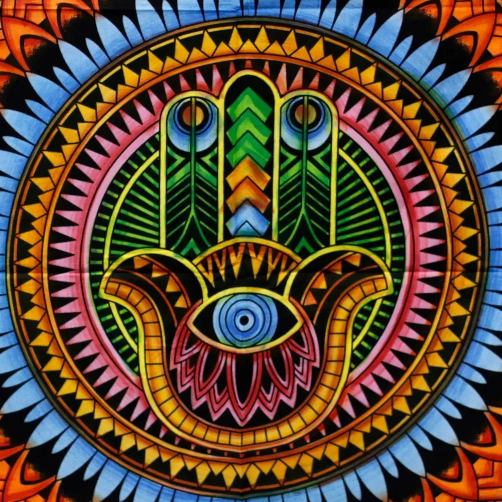 Hamsa veggkunst, håndpusset bomull