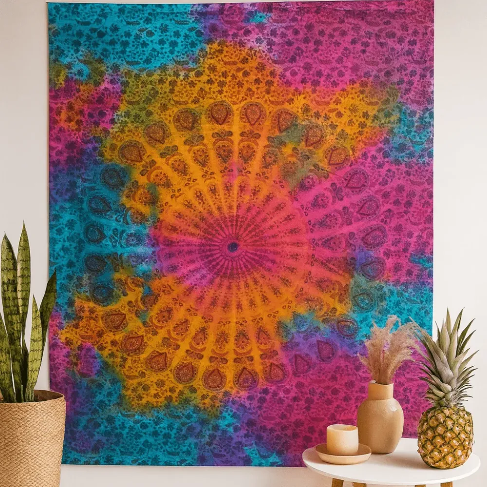 Mandala veggkunst rund bomull