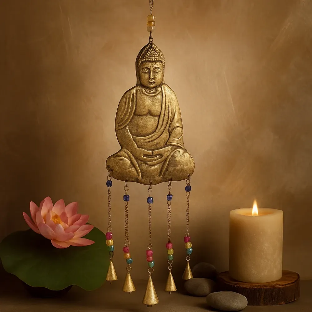 Buddha vindklokke, 5 messingklokker håndlaget