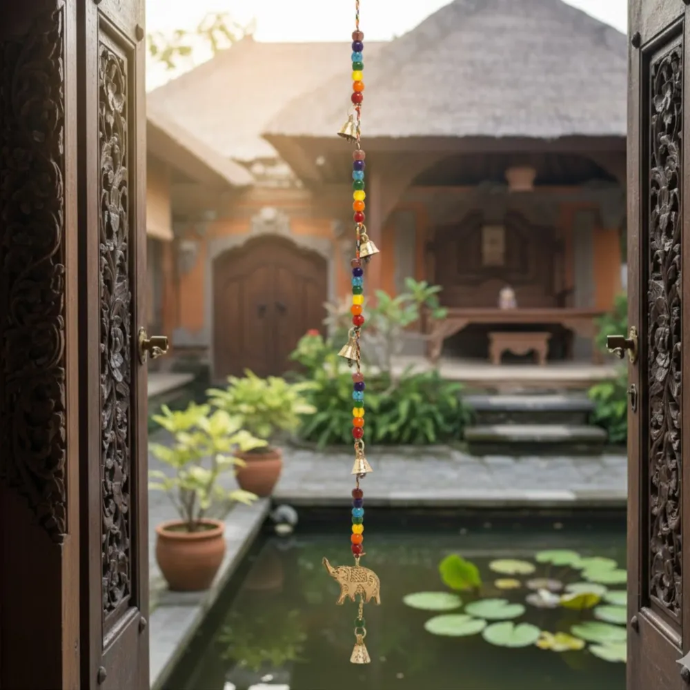 Vindspill Messing Elefant Chakra Perler