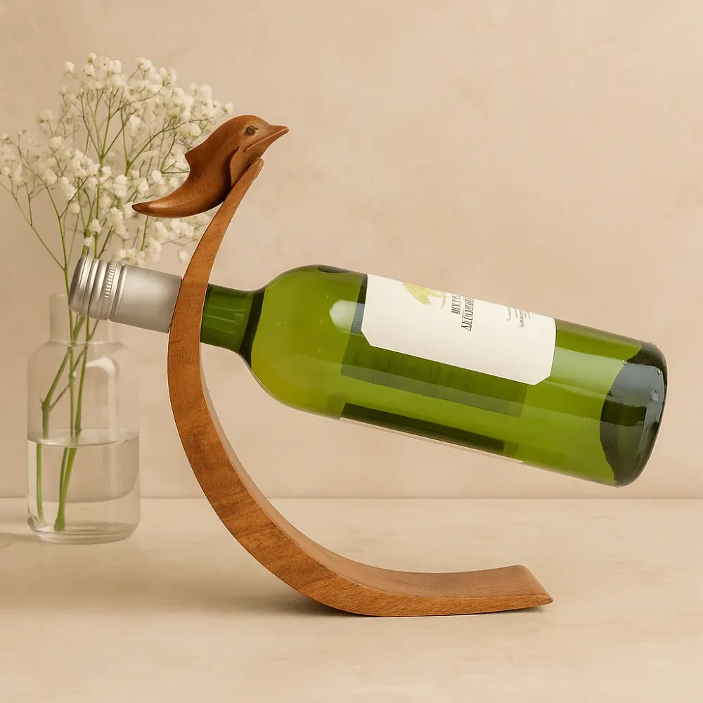 Vinflaskeholder balanserende delfin