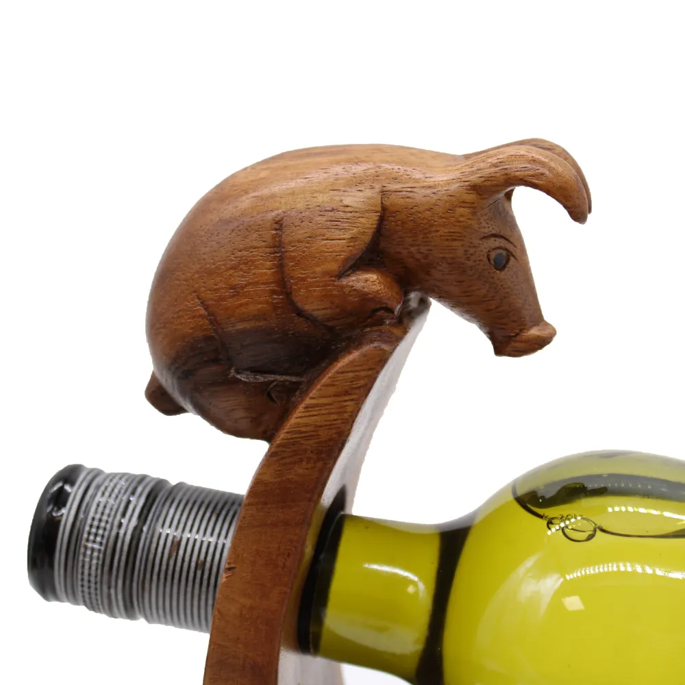 Vinflaskeholder, balanserende gris
