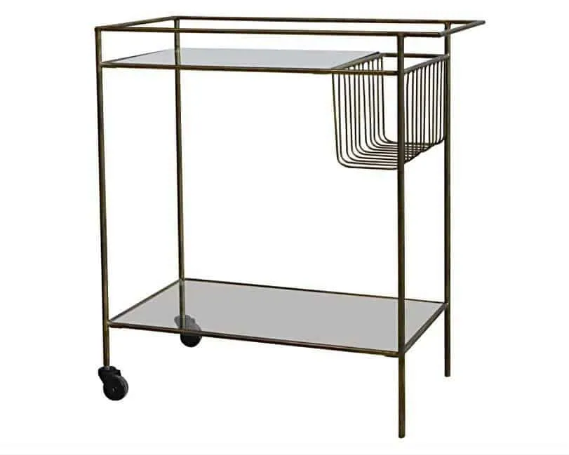 Serveringsvogn m. glasshyller og 2 hjul